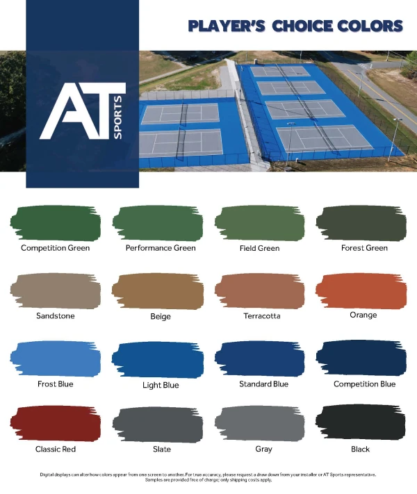 プレイヤーズチョイス16色。グリーン系4色、Sandstone、Beige、Terracotta、Orange、ブルー系4色、Classic Red、Slate、Gray、Black